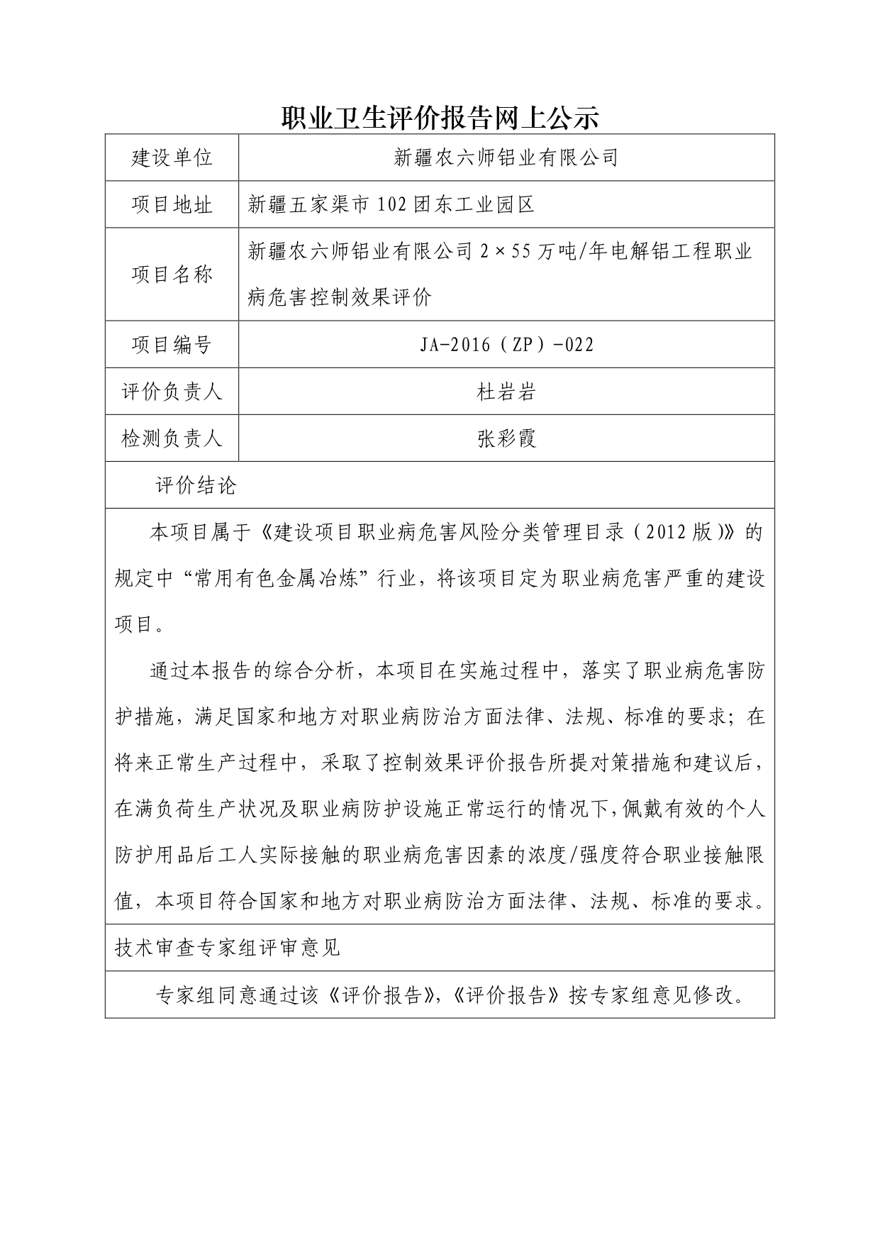 JA-2016(ZP)-022新疆农六师铝业有限公司2×55万吨年电解铝工程职业病危害控制效果评价_page-0001.jpg