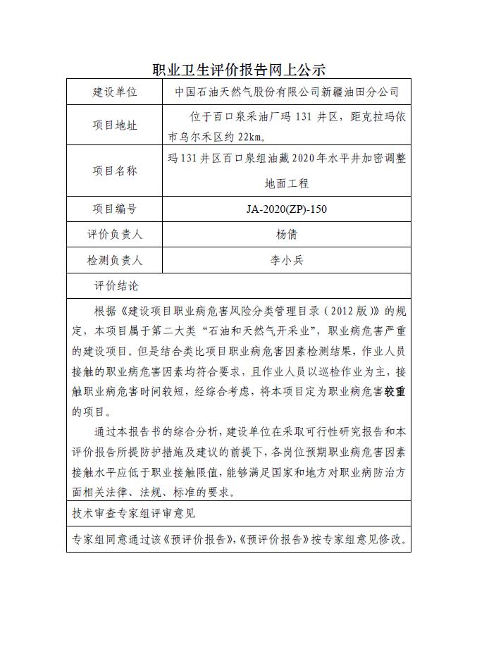 JA-2020(ZP)-150中国石油新疆油田分公司（开发公司）玛131井区百口泉组油藏2020年水平井加密调整地面工程职业病危害预评价.jpg
