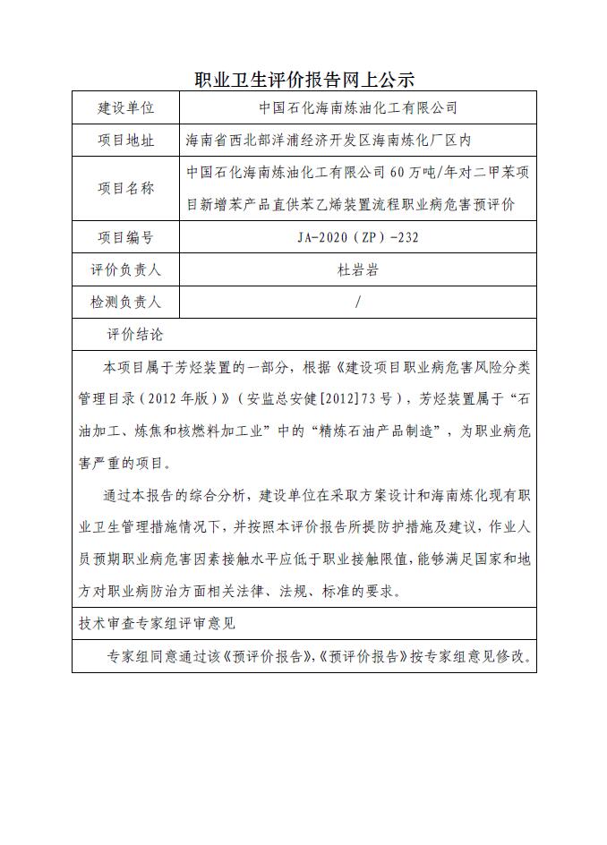 JA-2020(ZP)-232中国石化海南炼油化工有限公司60万吨年对二甲苯项目新增苯产品直供苯乙烯装置流程职业病危害预评价.jpg