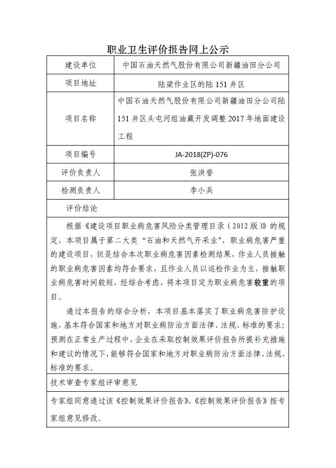 JA-2018(ZP)-076中国石油新疆油田分公司(开发公司)陆151井区头屯河组油藏开发调整2017年地面建设工程职业病危害控制效果评价.jpg