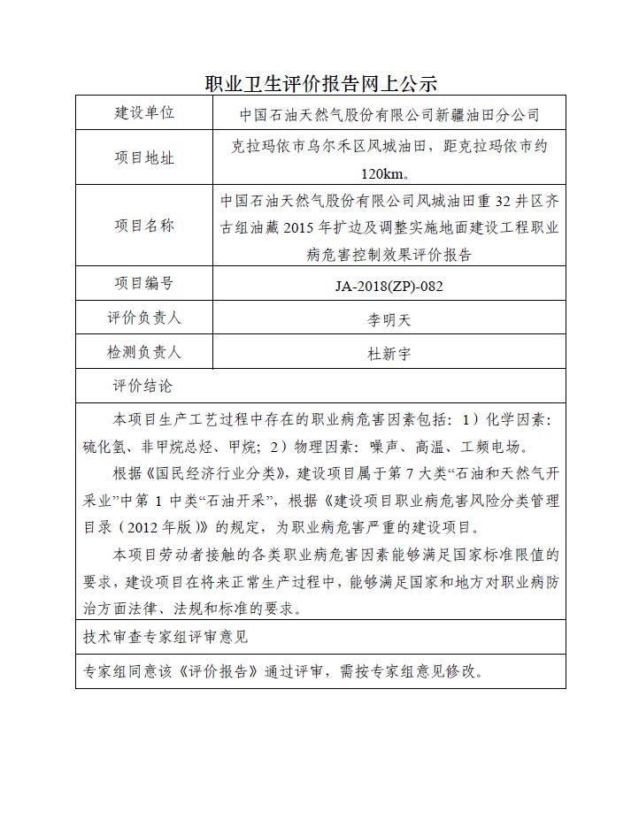 JA-2018(ZP)-082中国石油天然气股份有限公司风城油田重32井区齐古组油藏2015年扩边及调整实施地面建设工程职业病危害控制效果评价报告.jpg