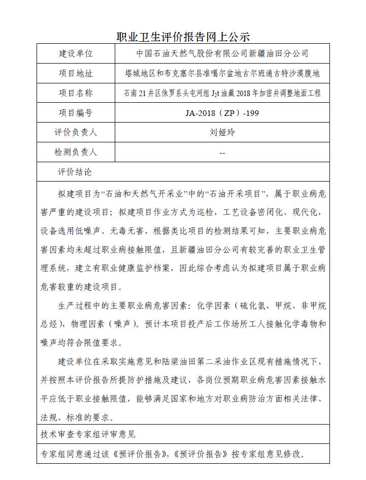 JA-2018(ZP)-199中国石油新疆油田分公司石南21井区侏罗系头屯河组J2t油藏2018年加密井调整地面工程职业病危害预评价报告.jpg